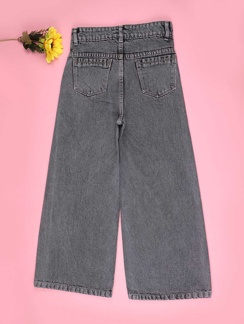 girls solid high rise wide leg jeans  - 22305543 -  Standard Image - 1