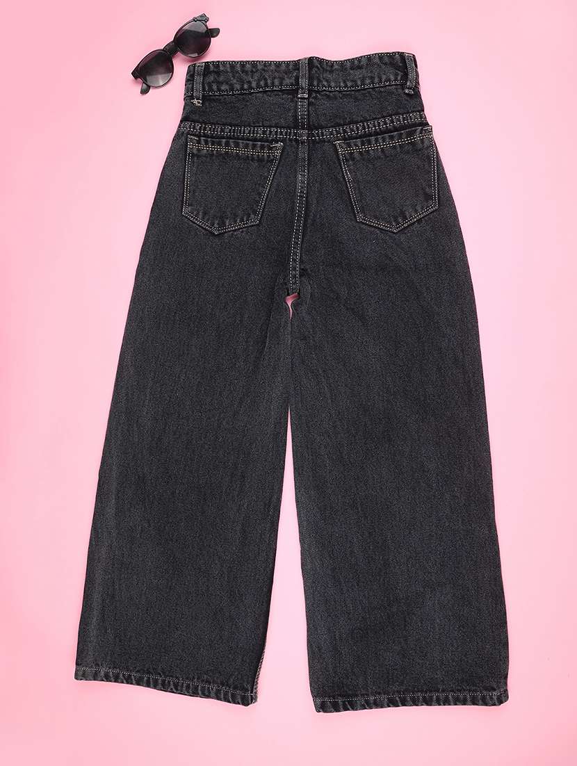 girls solid mid rise wide leg jeans - 22305544 -  Standard Image - 1
