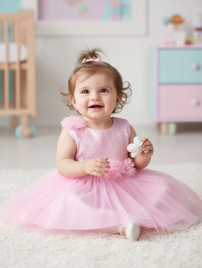 Girls Self Designed Sleeveless Fit & Flare Dress - 22305556 -  Standard Image - 1