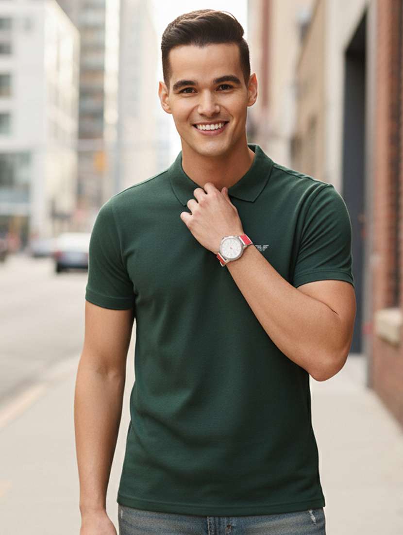 men solid short sleeve regular fit polo t-shirt