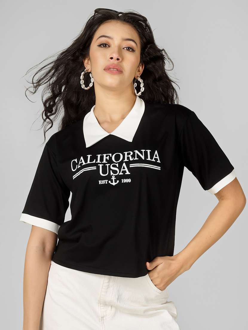 women printed short sleeve polo t-shirt