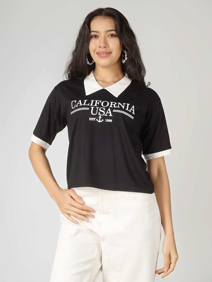 women printed short sleeve polo t-shirt - 22305723 -  Standard Image - 1