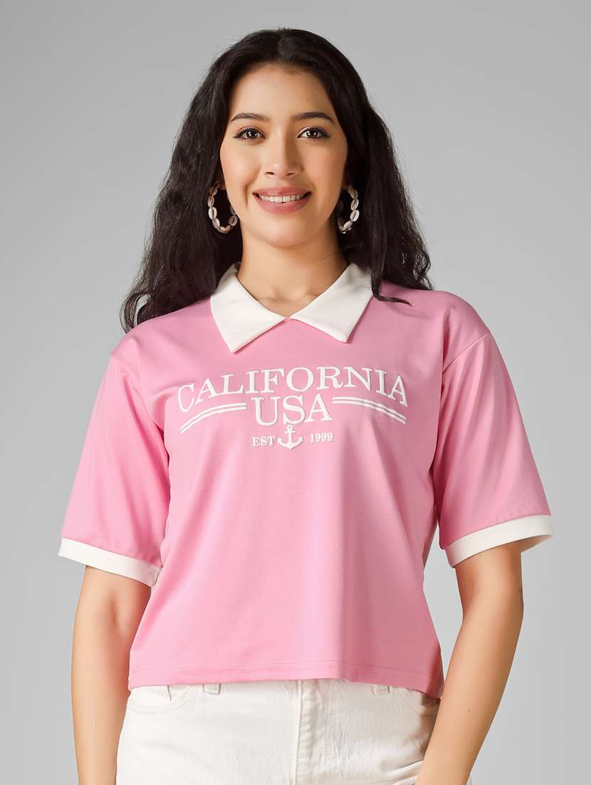 women printed short sleeve polo t-shirt - 22305725 -  Standard Image - 1