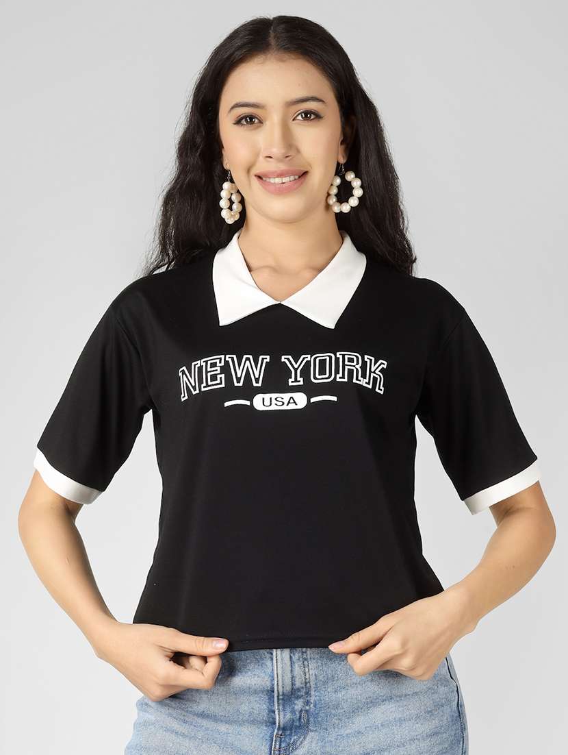 women printed short sleeve polo t-shirt - 22305726 -  Standard Image - 1