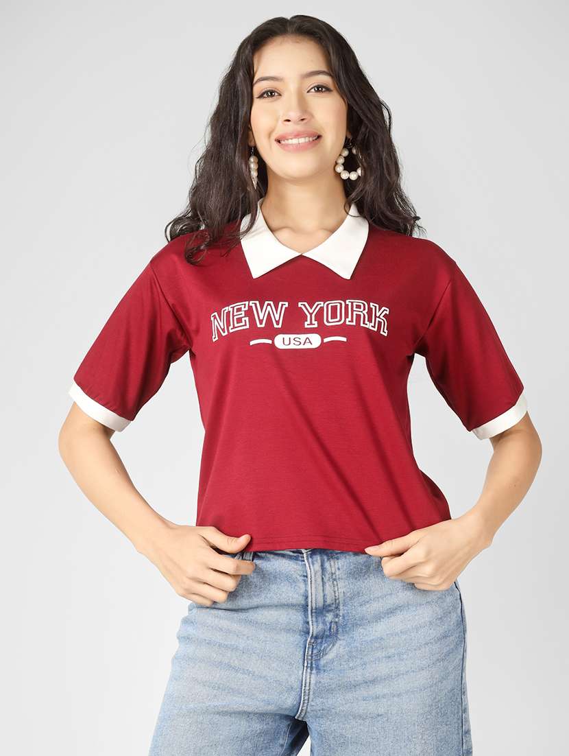 women printed short sleeve polo t-shirt - 22305727 -  Standard Image - 1