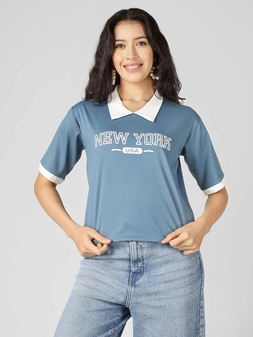 women printed short sleeve polo t-shirt - 22305728 -  Standard Image - 1