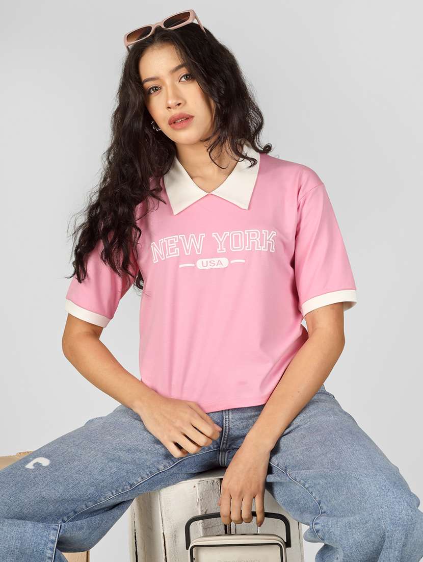 women printed short sleeve polo t-shirt