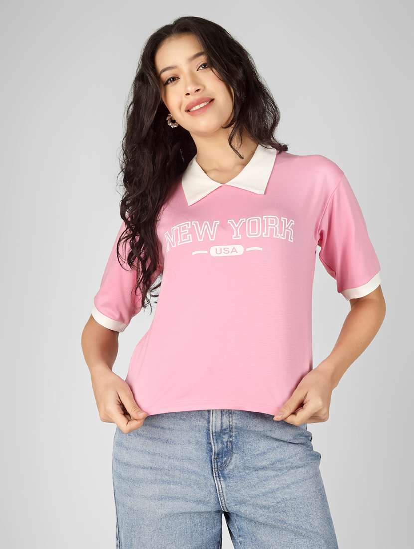 women printed short sleeve polo t-shirt - 22305729 -  Standard Image - 1