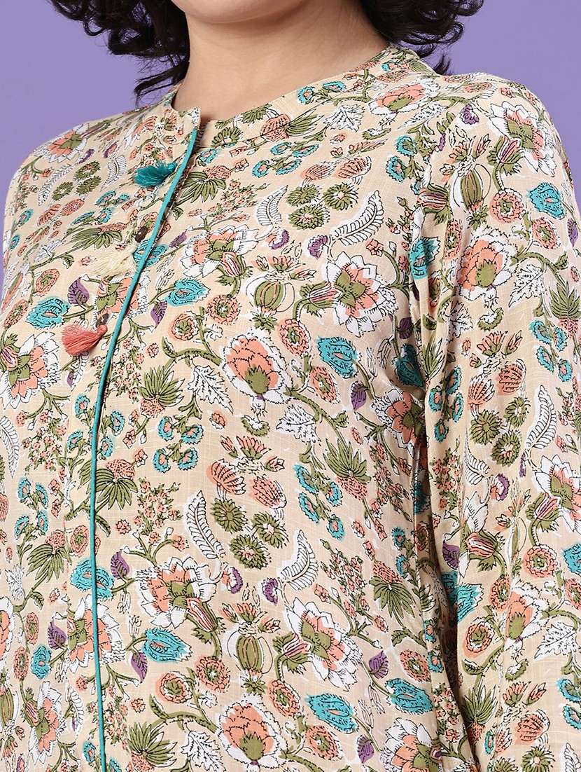 women floral printed three quarter sleeve a-line kurta - 22305816 -  Standard Image - 1