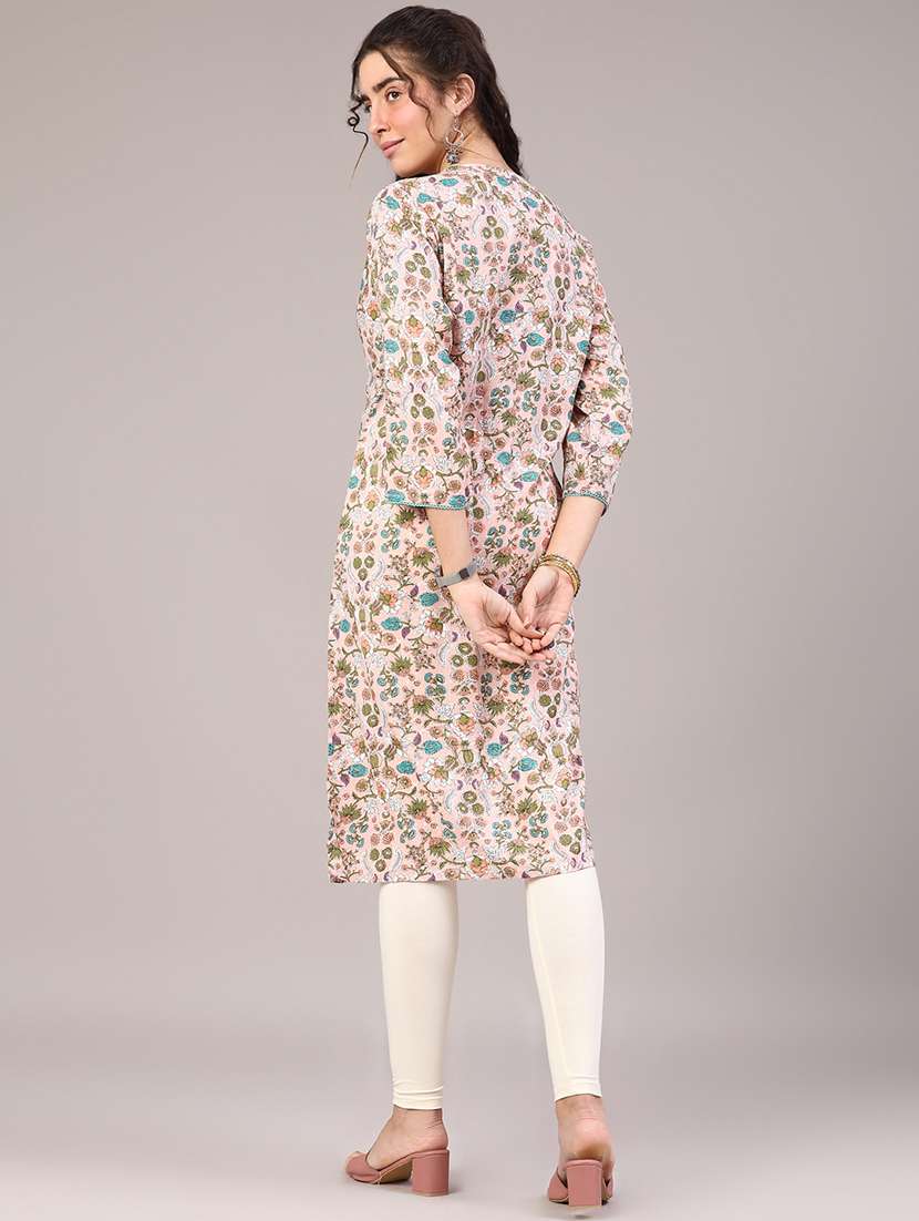 women floral printed three quarter sleeve a-line kurta - 22305817 -  Standard Image - 4