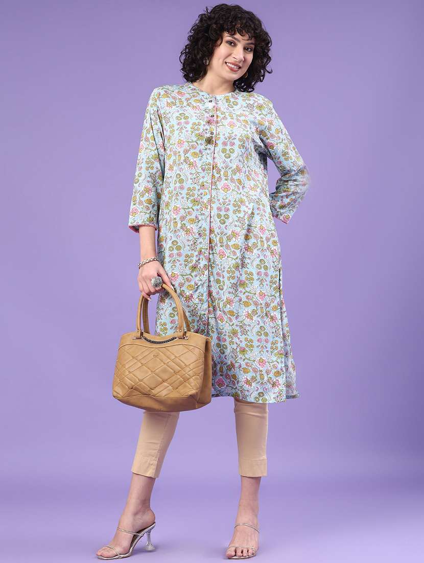 women floral three quarter sleeve straight kurta