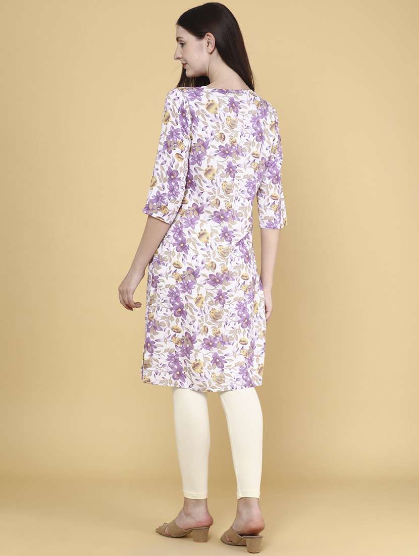 women printed round neck straight kurta - 22305819 -  Standard Image - 4