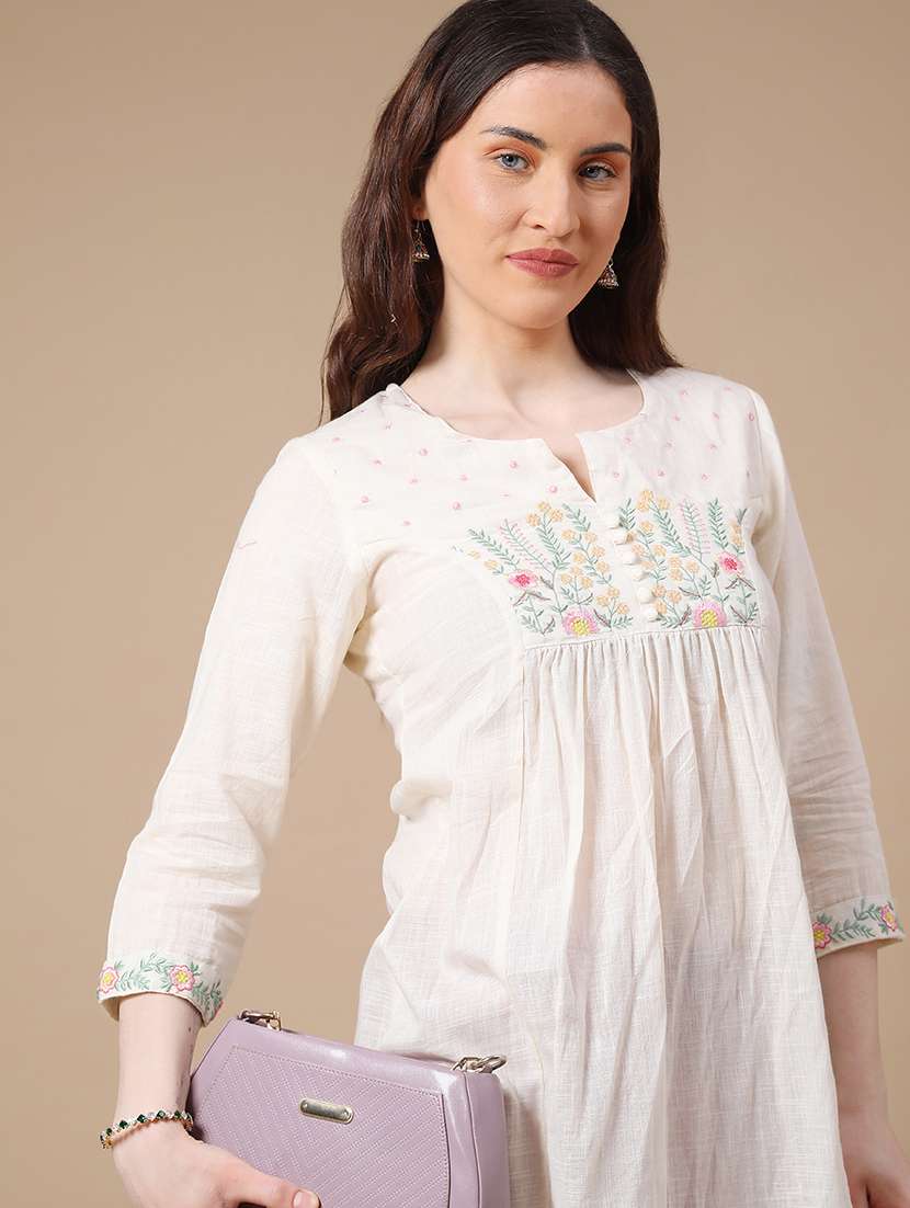 off white cotton fusion kurta - 22305822 -  Standard Image - 1