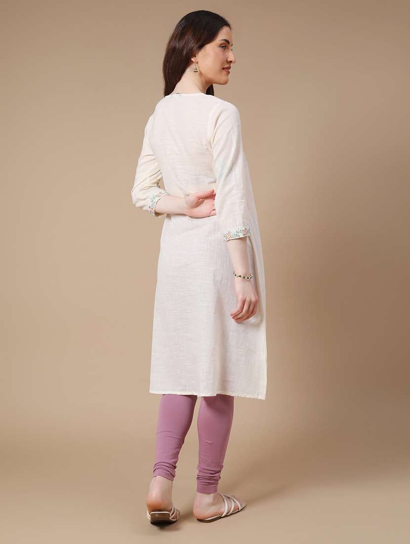 off white cotton fusion kurta - 22305822 -  Standard Image - 4