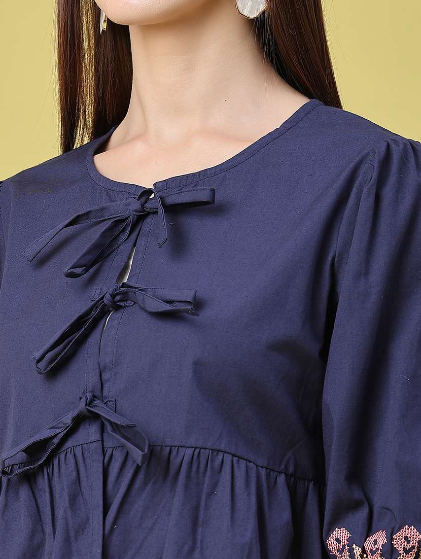 women embroidered puff sleeves peplum top - 22305860 -  Standard Image - 1