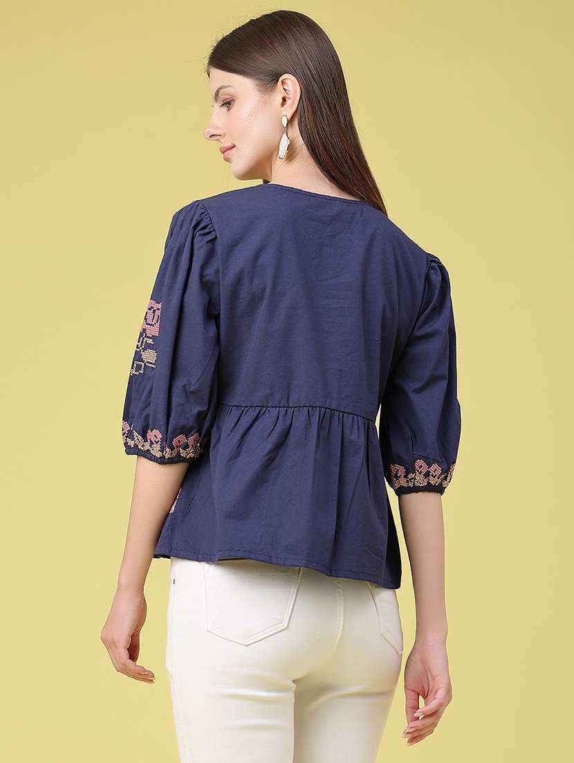 women embroidered puff sleeves peplum top - 22305860 -  Standard Image - 4