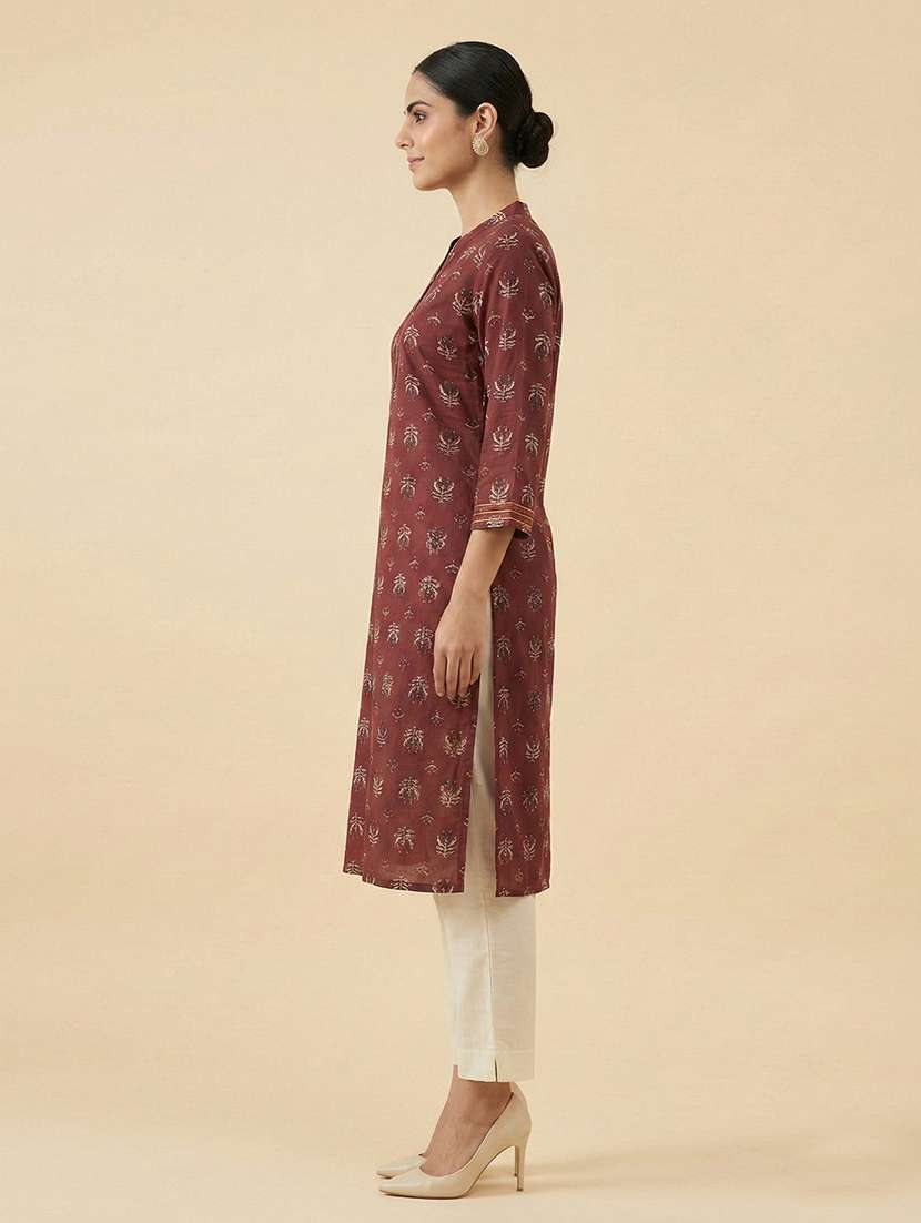 women floral printed three quarter sleeve straight kurta - 22305873 -  Standard Image - 1