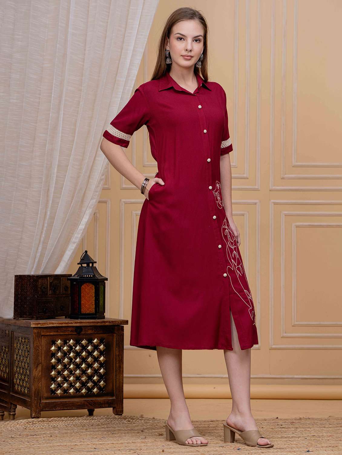 women embroidered collared short sleeve shirt dress - 22305881 -  Standard Image - 1