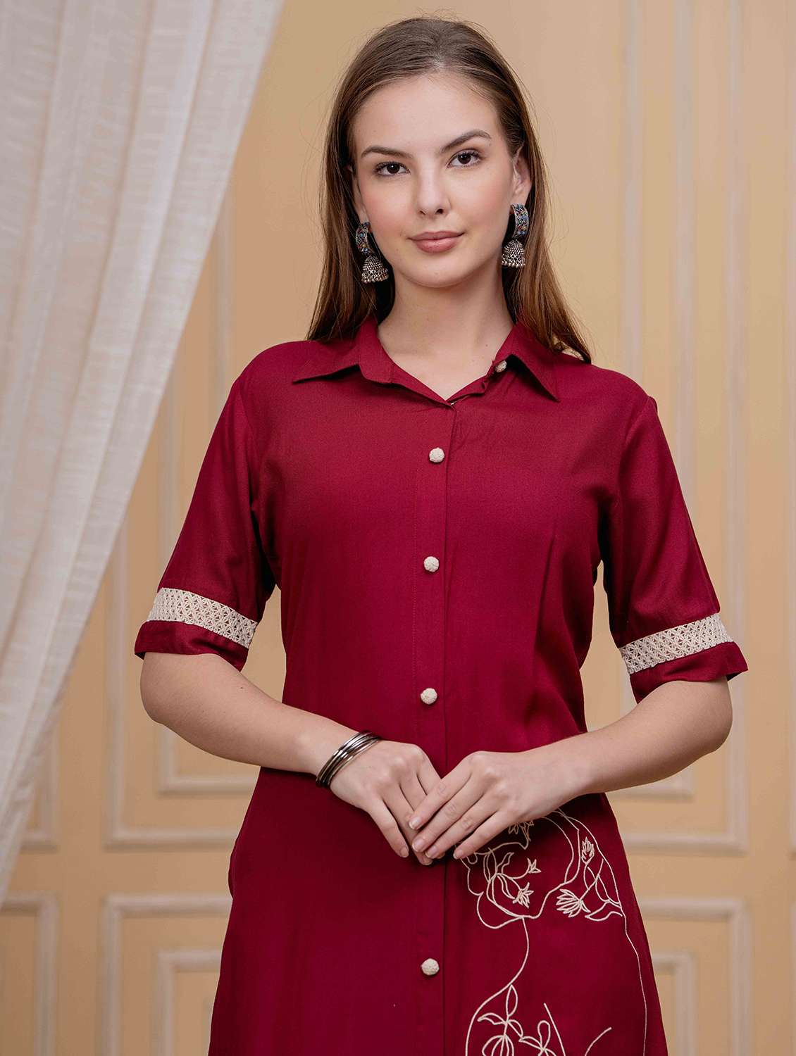 women embroidered collared short sleeve shirt dress - 22305881 -  Standard Image - 4