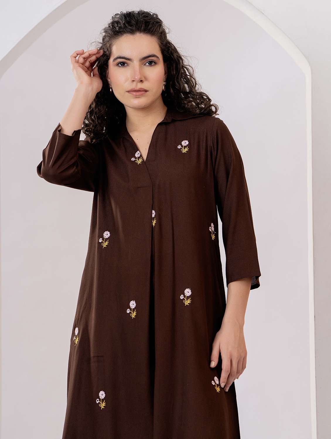women embroidered three quarter sleeve asymmetric dress - 22305883 -  Standard Image - 4