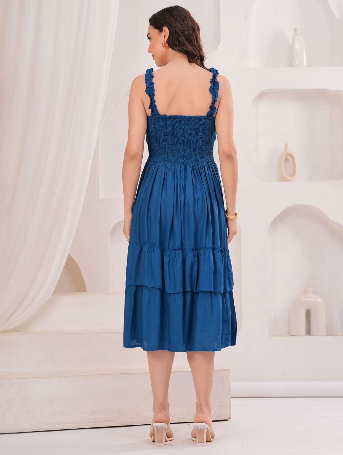 women solid shoulder strap tiered dress - 22305886 -  Standard Image - 4