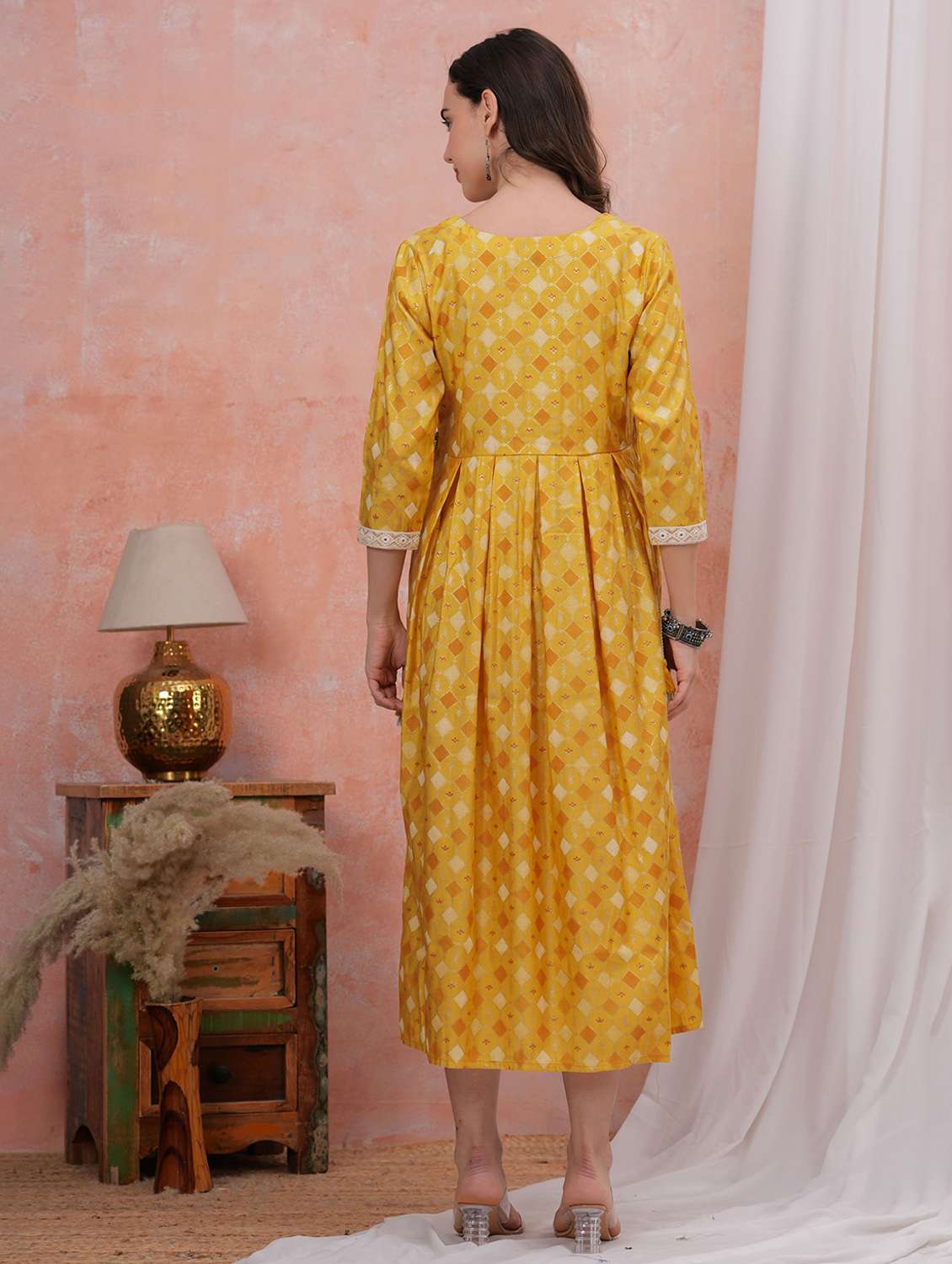 women printed three quarter sleeve fit & flare dress - 22305888 -  Standard Image - 4