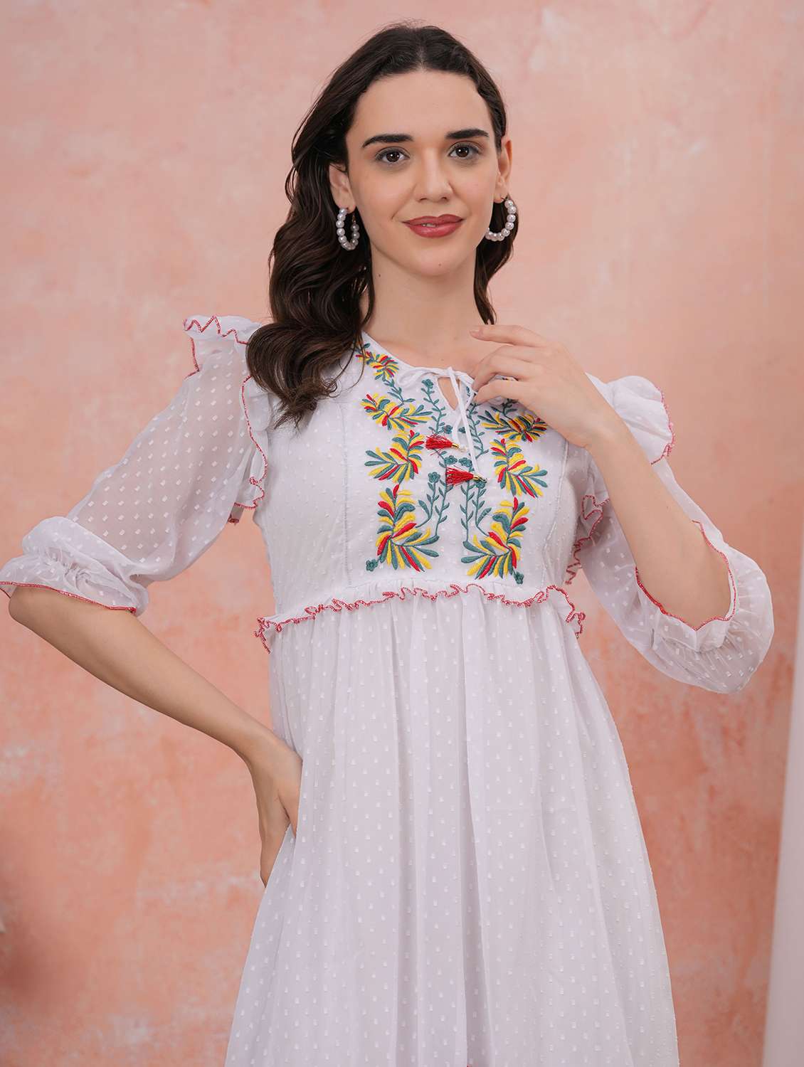 women self designed three quarter sleeve tiered dress - 22305892 -  Standard Image - 4