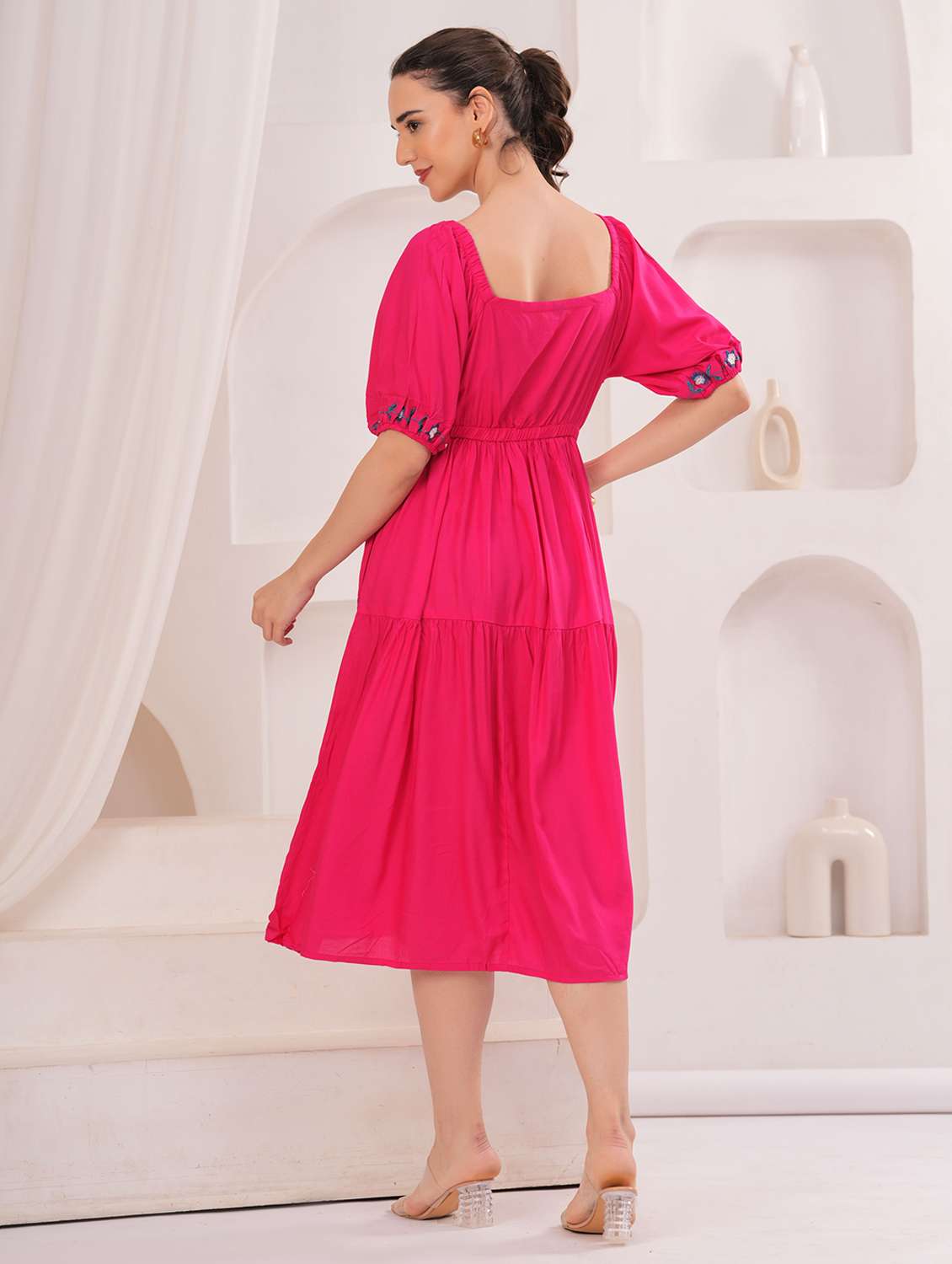 women embroidered puff sleeve tiered dress - 22305895 -  Standard Image - 4