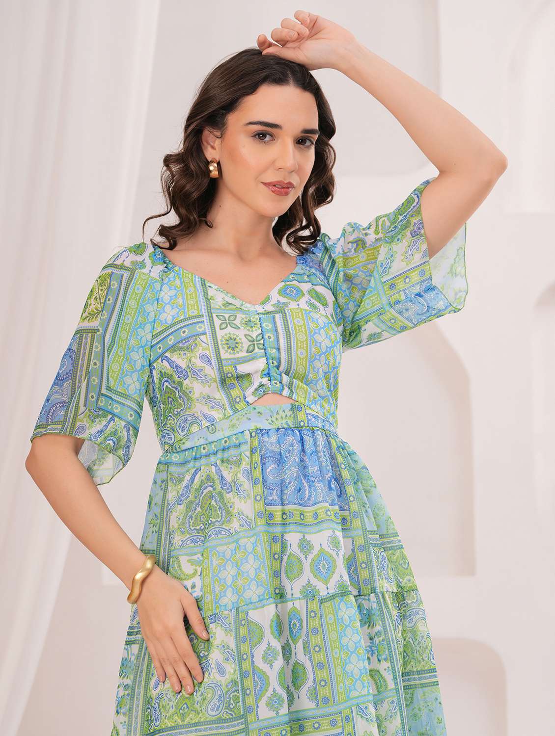 women printed puff sleeve tiered dress - 22305897 -  Standard Image - 4