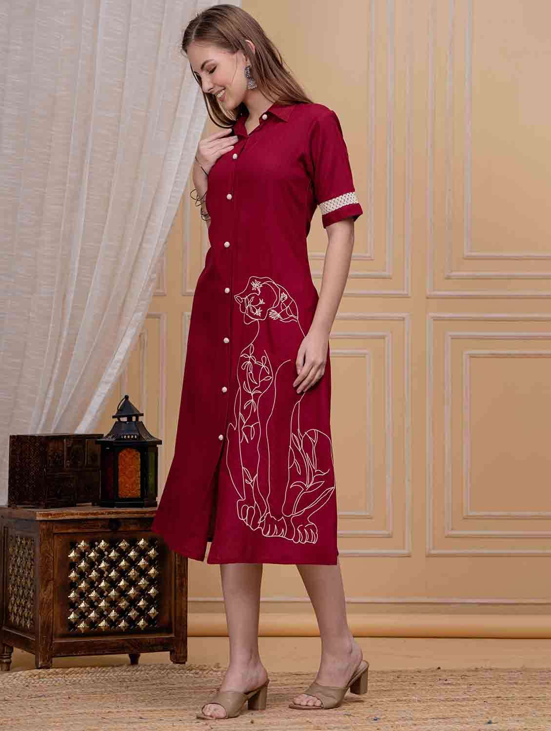 women embroidered collared short sleeve shirt dress - 22305898 -  Standard Image - 1