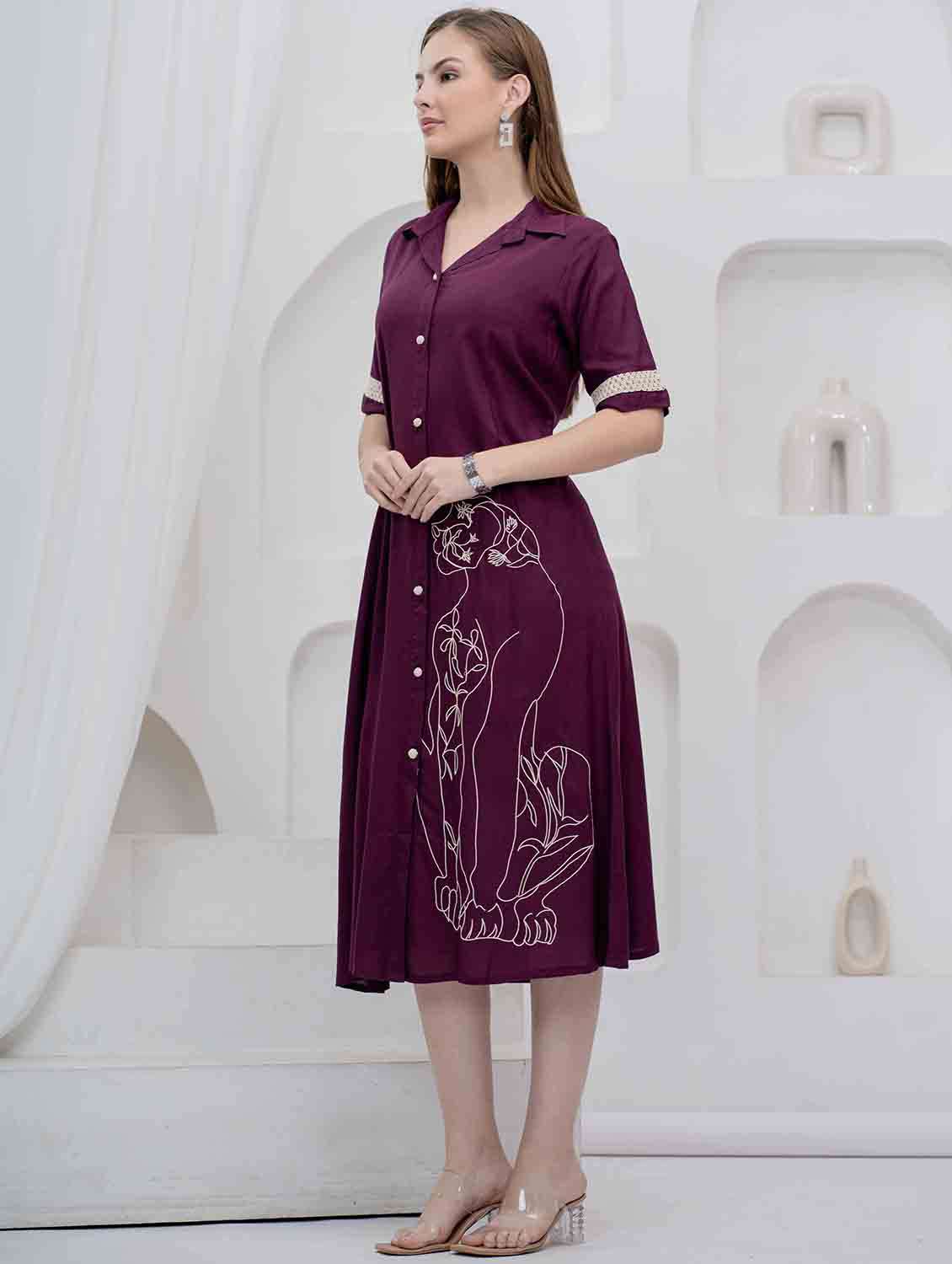 women embroidered collared short sleeve shirt dress - 22305899 -  Standard Image - 1