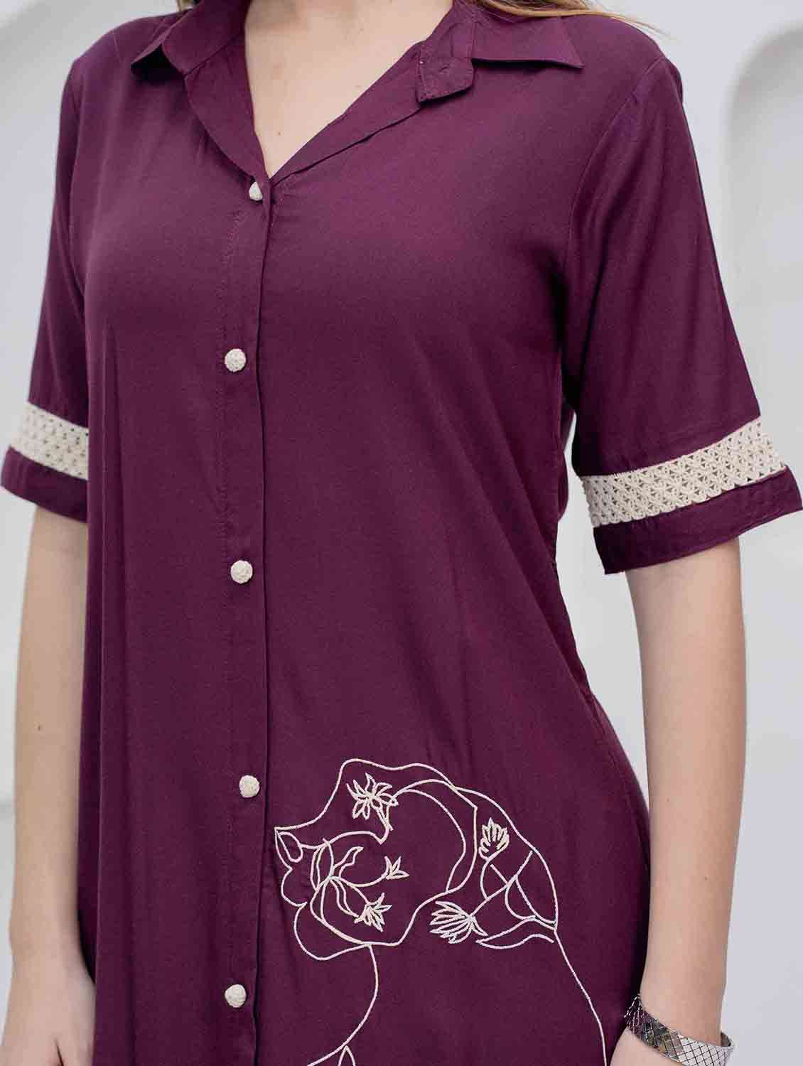women embroidered collared short sleeve shirt dress - 22305899 -  Standard Image - 4