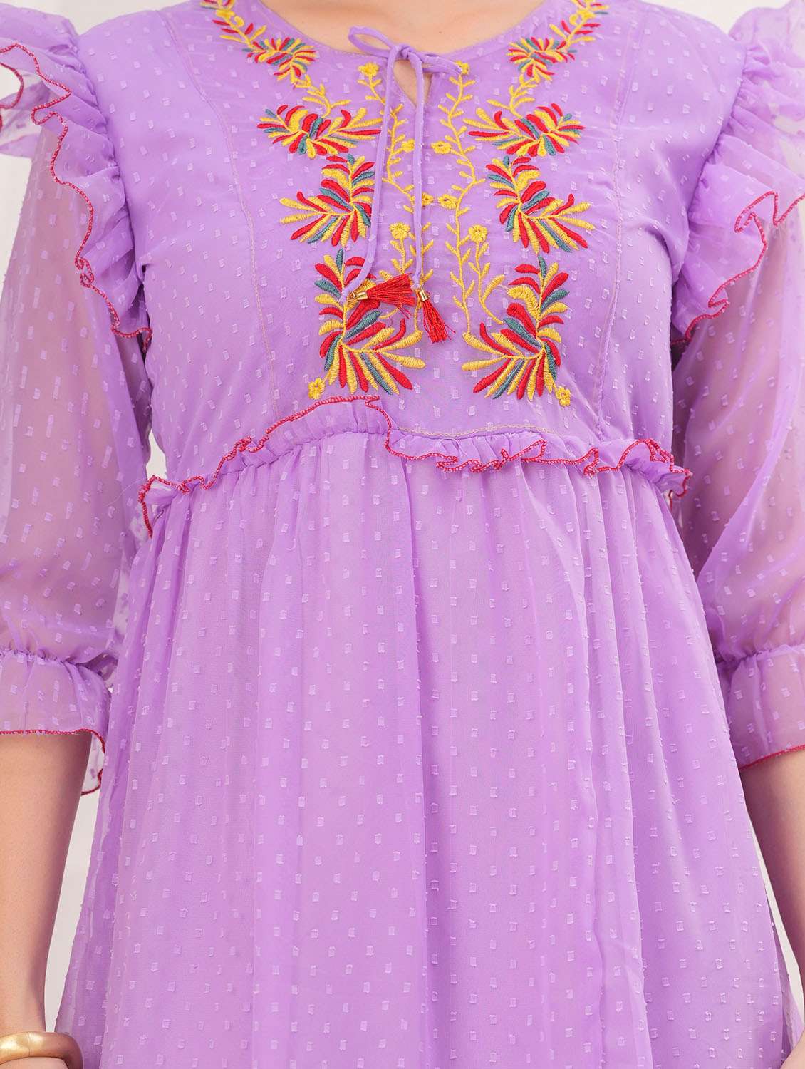 women self designed three quarter sleeve tiered dress - 22305908 -  Standard Image - 4