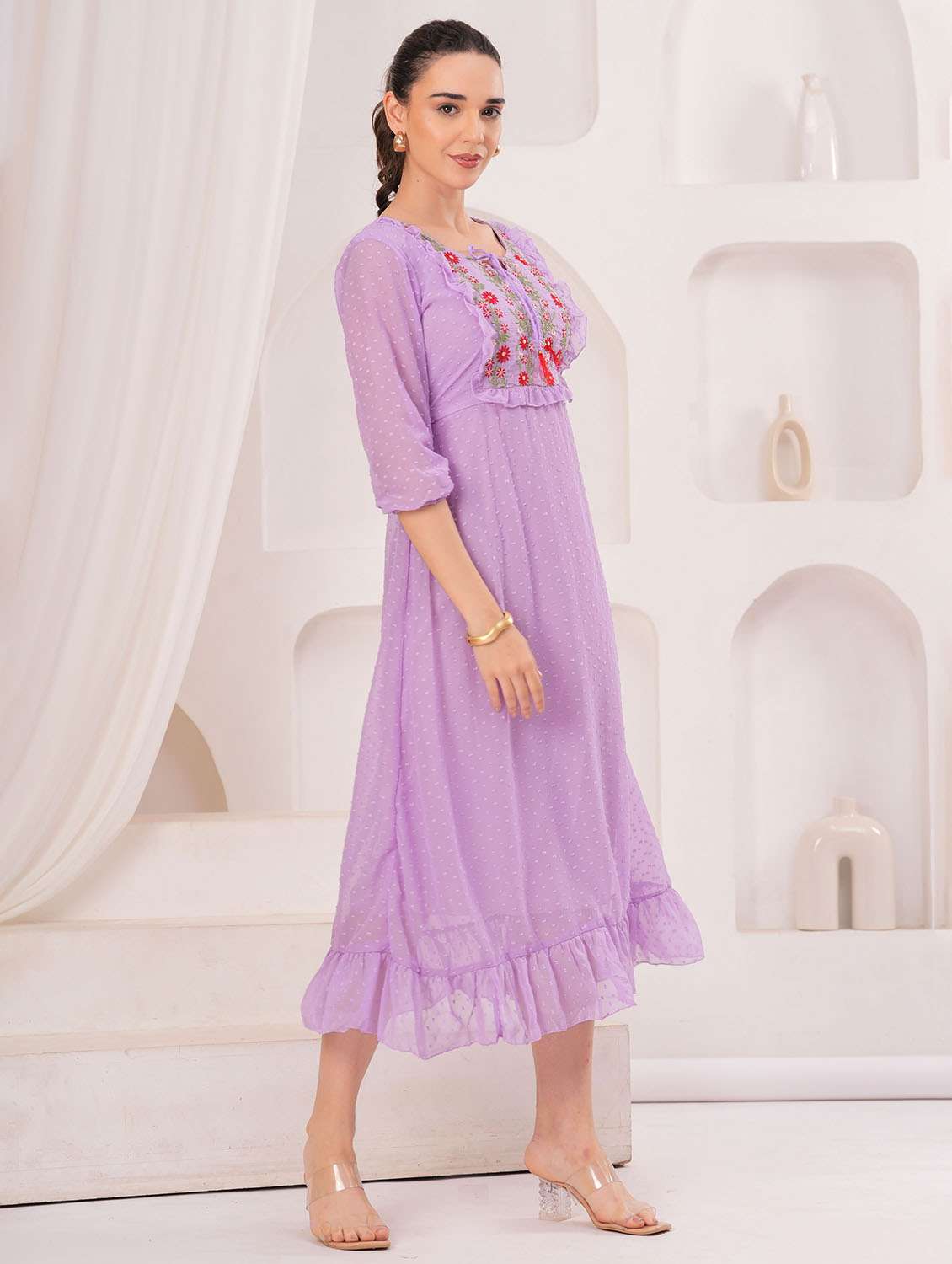 women self designed three quarter sleeve tiered dress - 22305910 -  Standard Image - 1