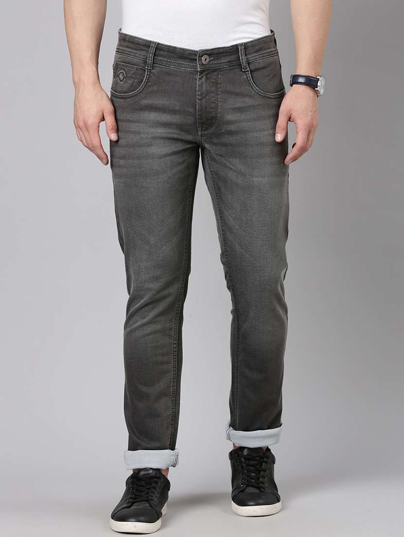 men washed mid rise full length jeans