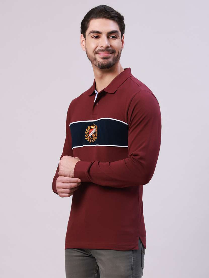 men color block long sleeve regular fit polo t-shirt - 22306001 -  Standard Image - 1