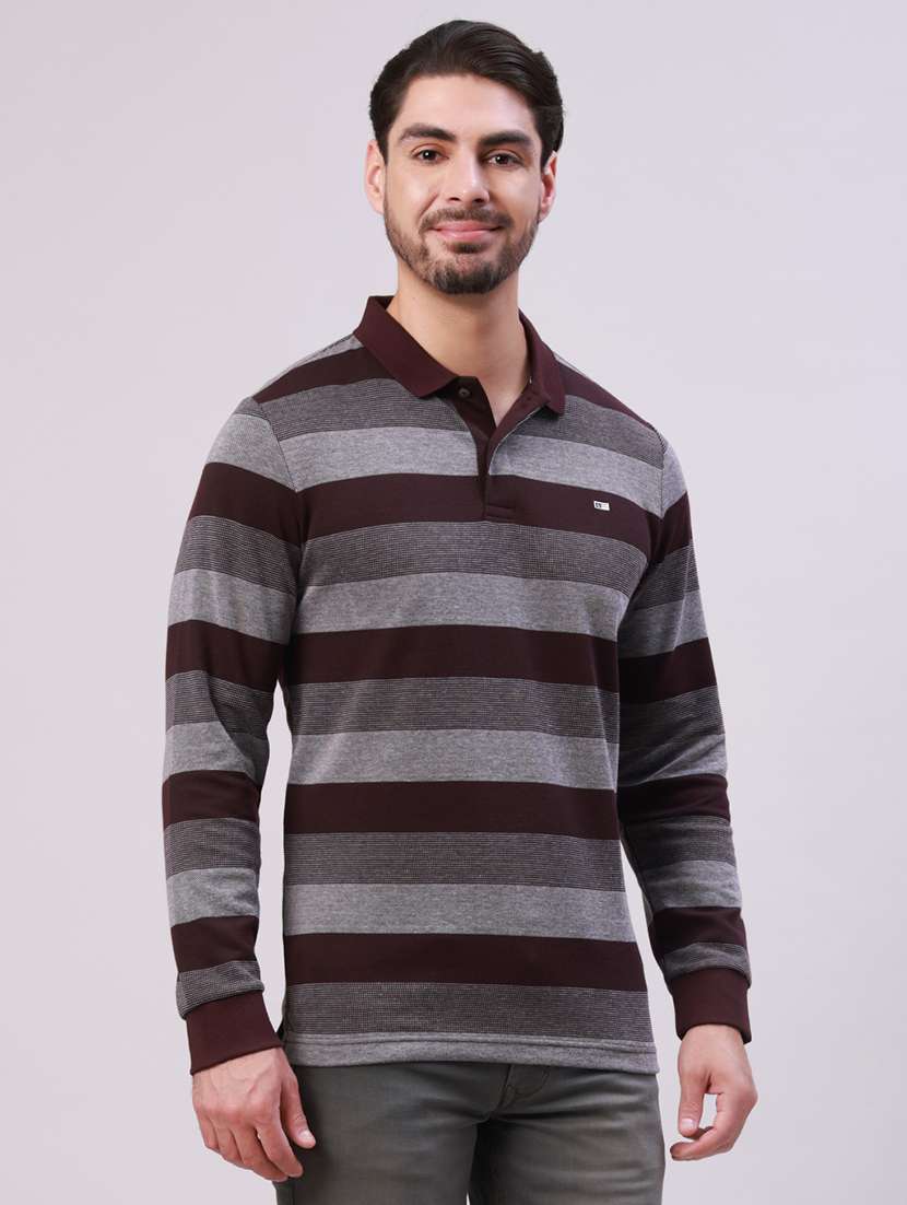 men striped long sleeve regular fit polo t-shirt - 22306005 -  Standard Image - 1