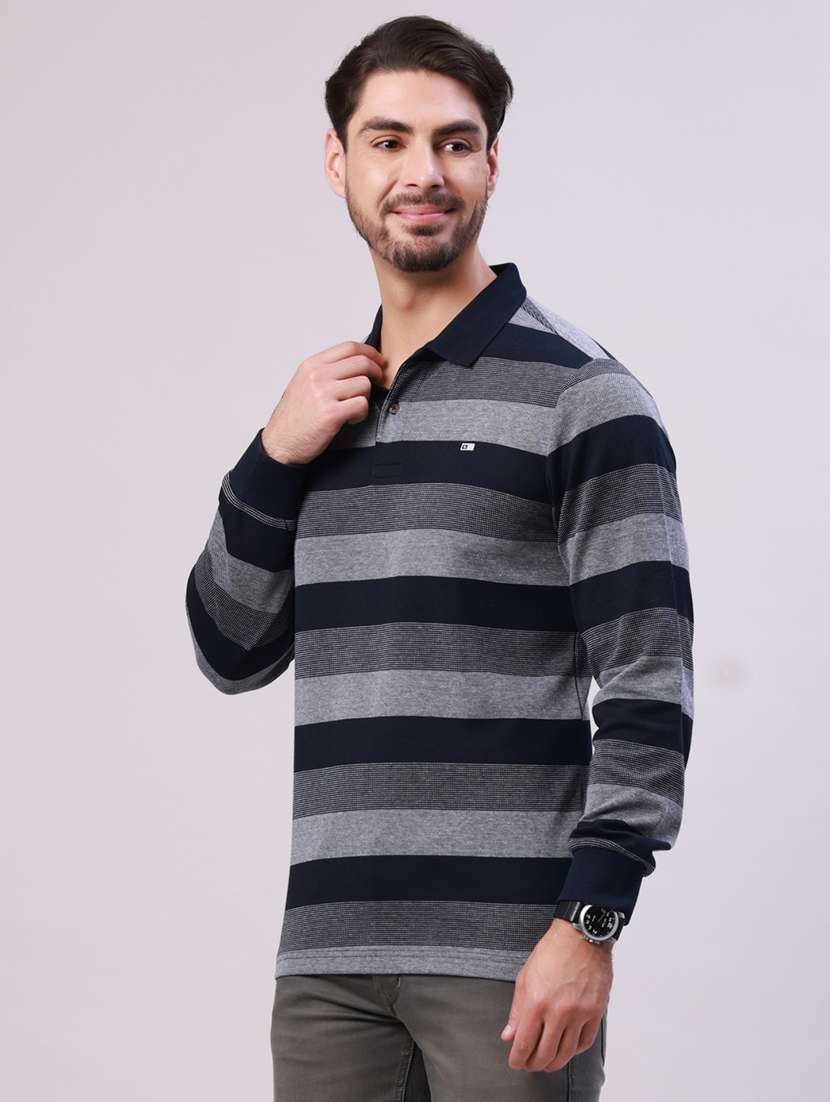 men striped long sleeve regular fit polo t-shirt - 22306006 -  Standard Image - 1