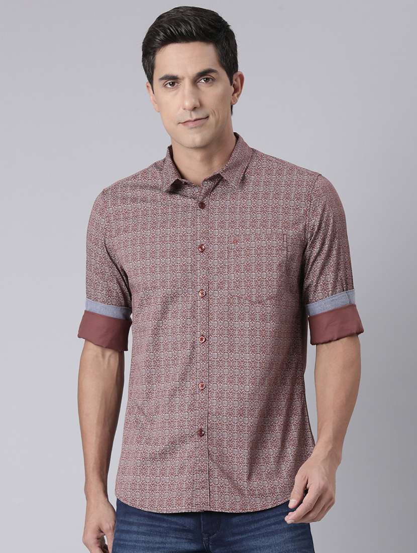 men printed long sleeve regular fit casual shirt