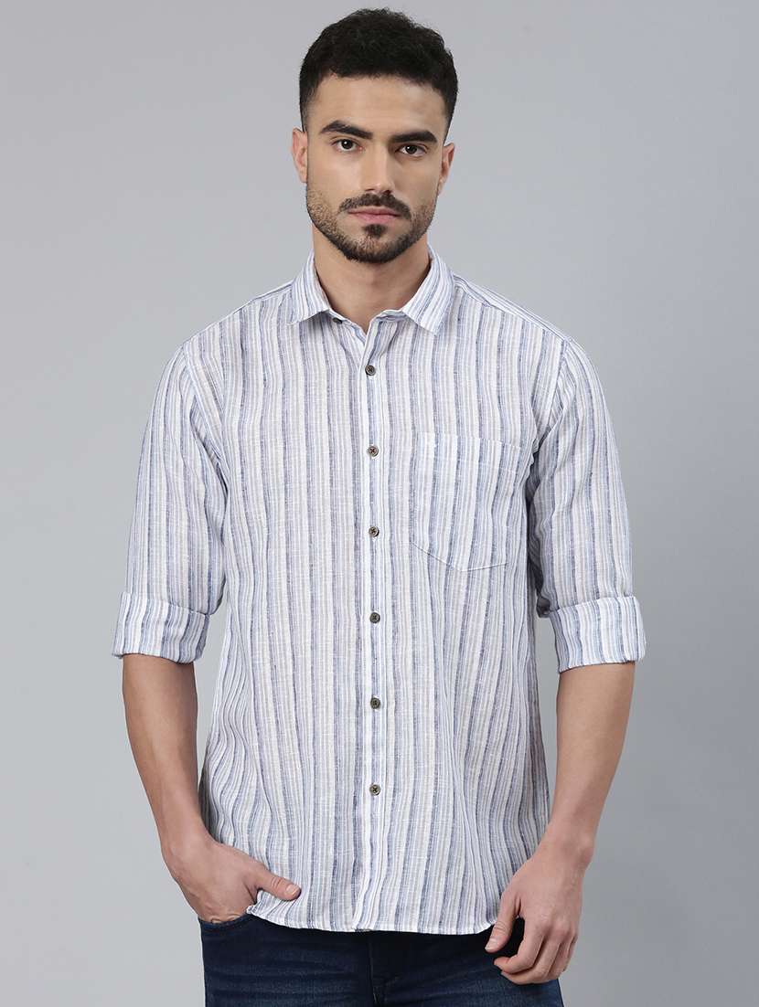 men striped long sleeve regular fit casual shirt