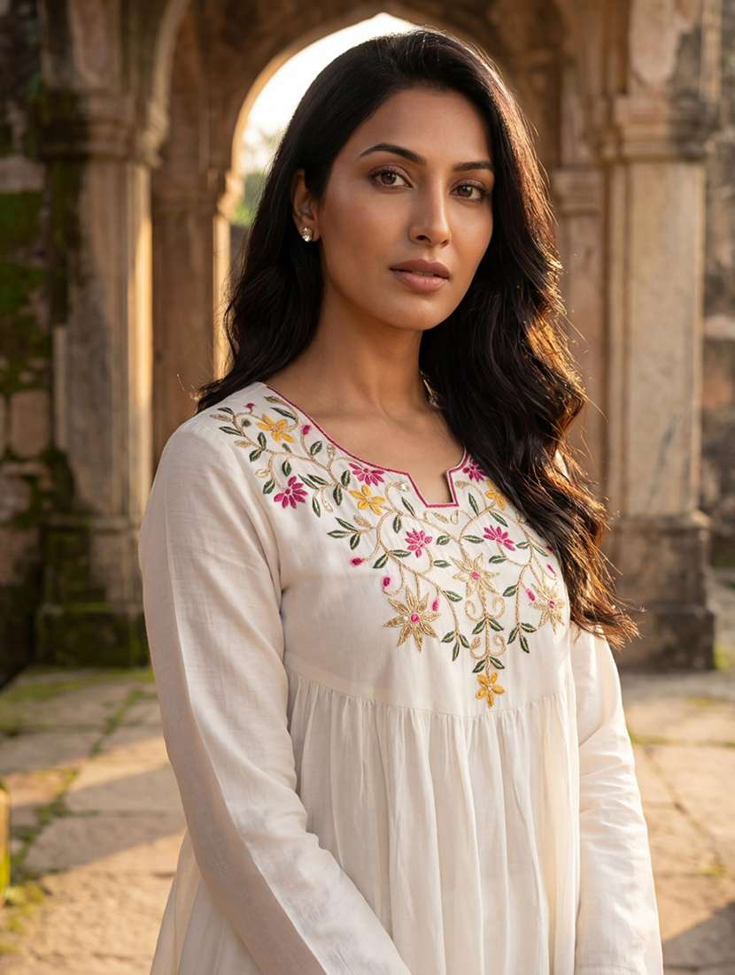 women solid with work long sleeve kurta sharara set - 22306080 -  Standard Image - 4