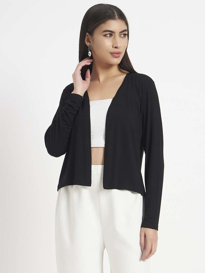 women solid long sleeve regular shrug