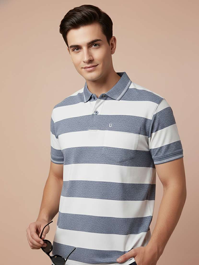 men striped short sleeve regular fit polo t-shirt