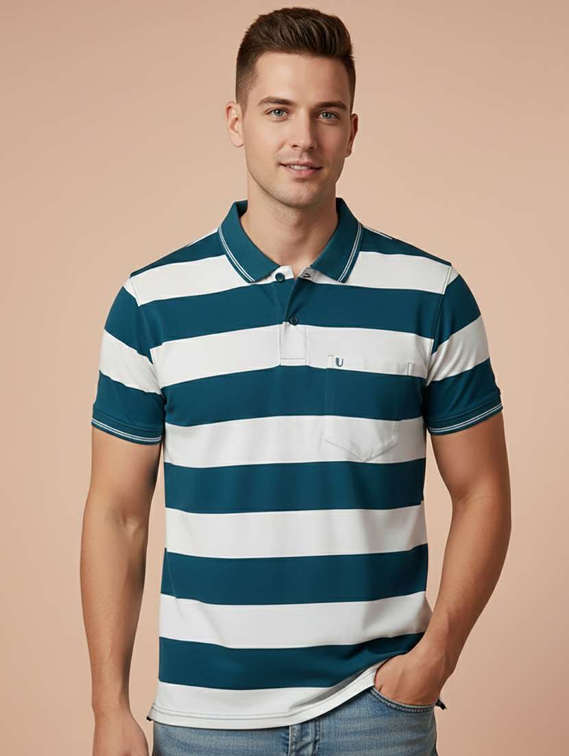 men striped short sleeve regular fit polo t-shirt