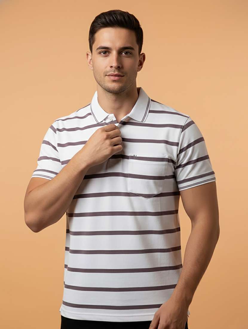 men striped short sleeve regular fit polo t-shirt