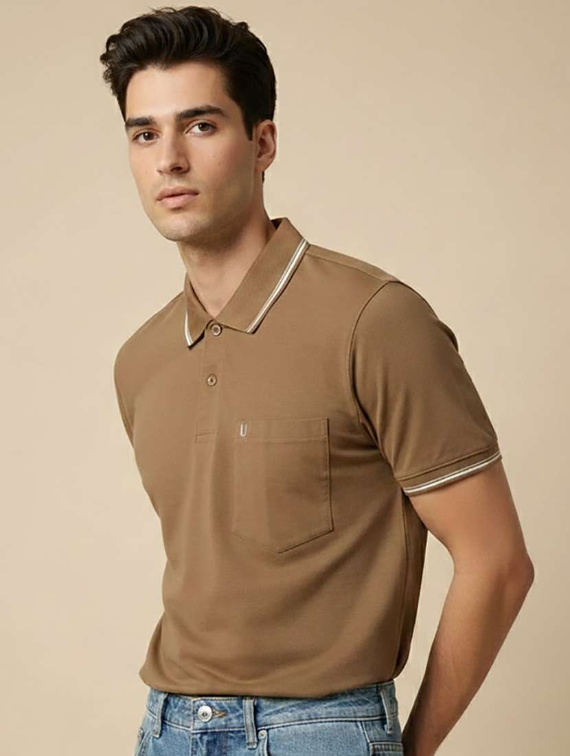 Men Solid Short Sleeve Regular Fit Polo T-shirt - 22306545 -  Standard Image - 1