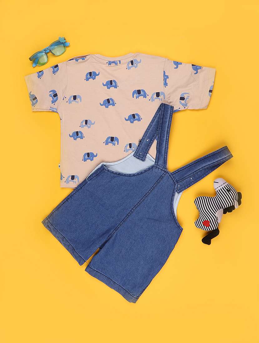 boys printed round neck t-shirt and dungaree set - 22307018 -  Standard Image - 1