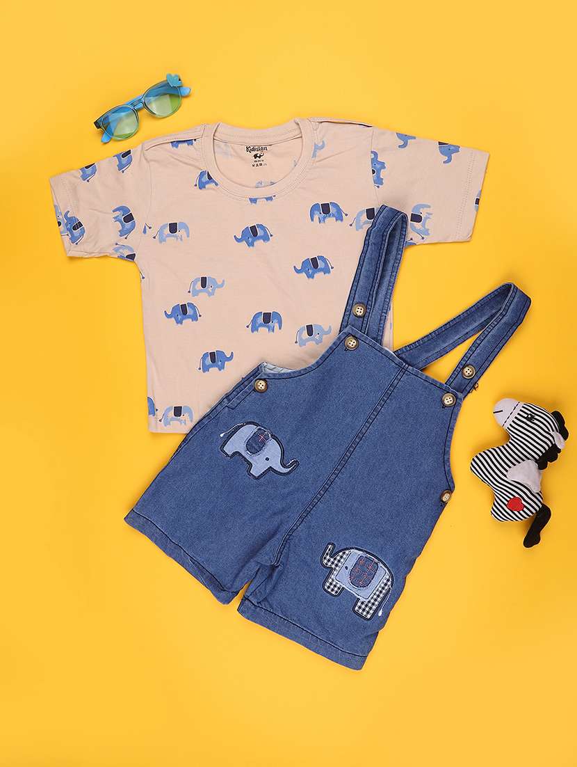 Boys Printed Round Neck T-shirt And Dungaree Set - 22307018 -  Standard Image - 1