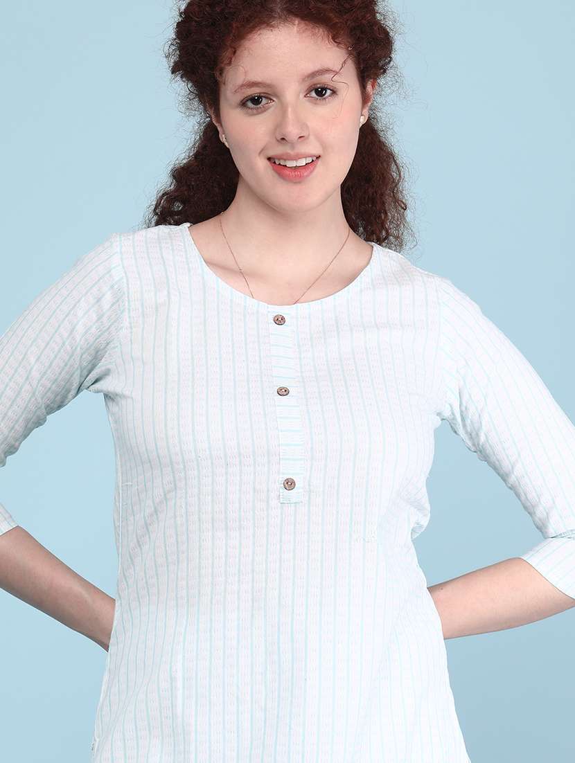 blue cotton straight kurta - 22307041 -  Standard Image - 1