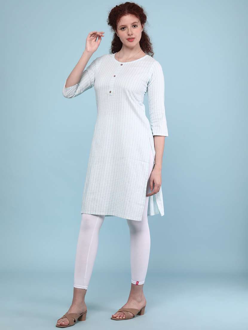 blue cotton straight kurta - 22307041 -  Standard Image - 4